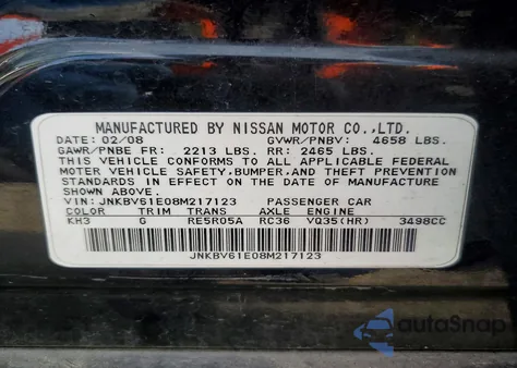 2008 Infiniti G35 from USA, damaged, VIN JNKBV61E08M217123